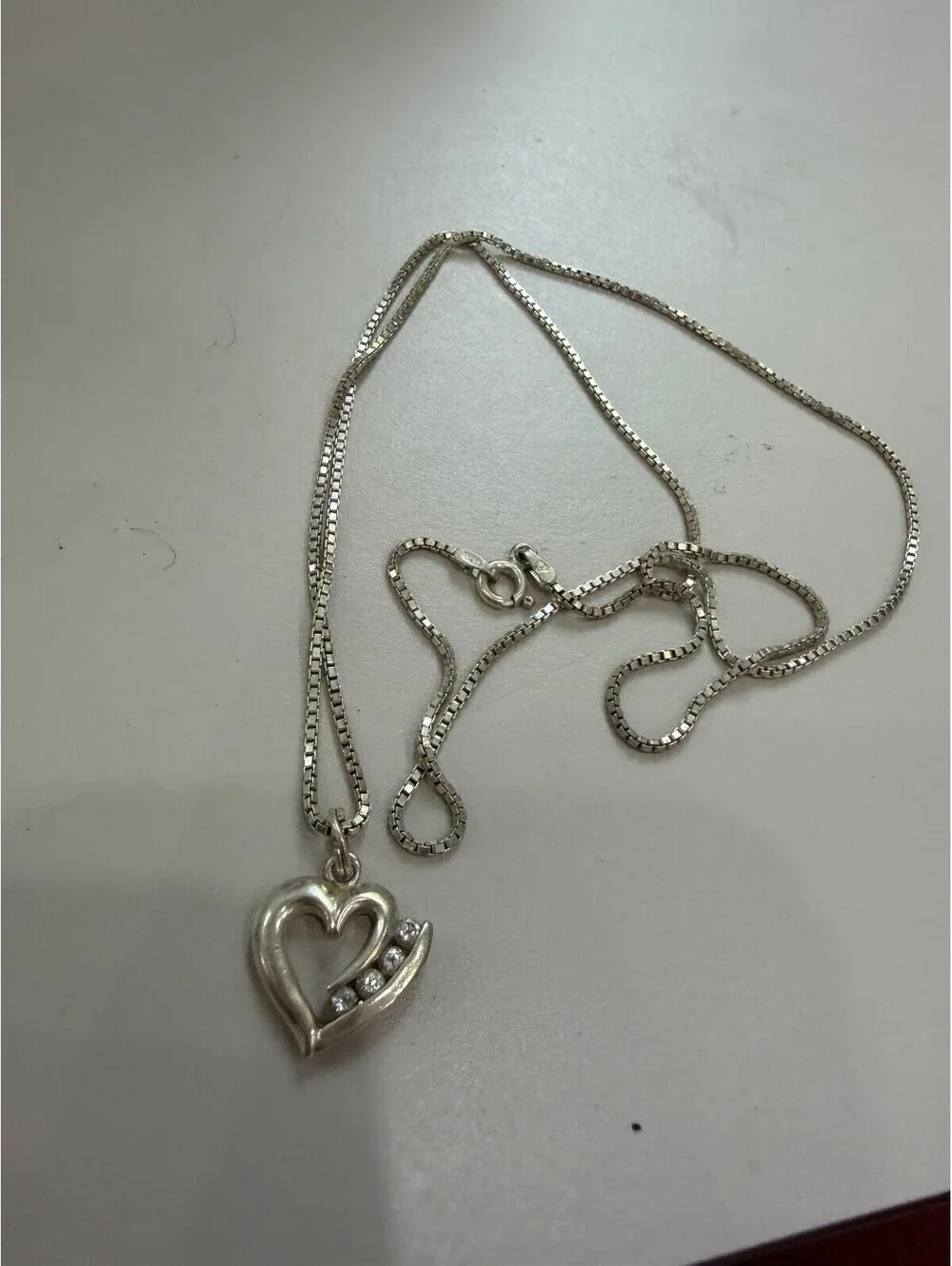 Sterling Silver Heart Pendant Necklace with Clear Stones
